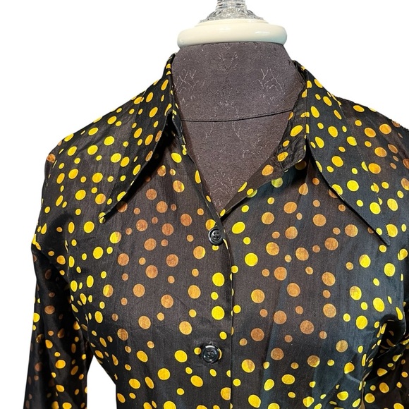 Vintage Rare Silk Black Gold Polka  agnes b. Tunic Blouse Dress Size 2 France - Picture 6 of 12